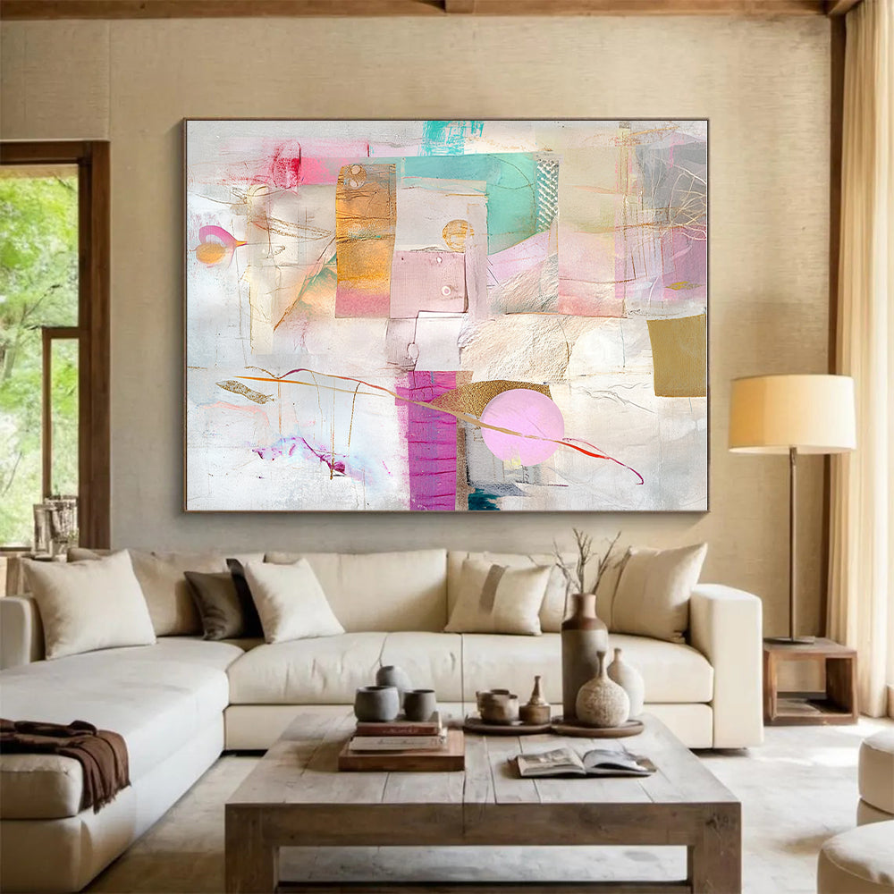 Delicate Mixed Media Abstract Collage with Pastel Tones GER206