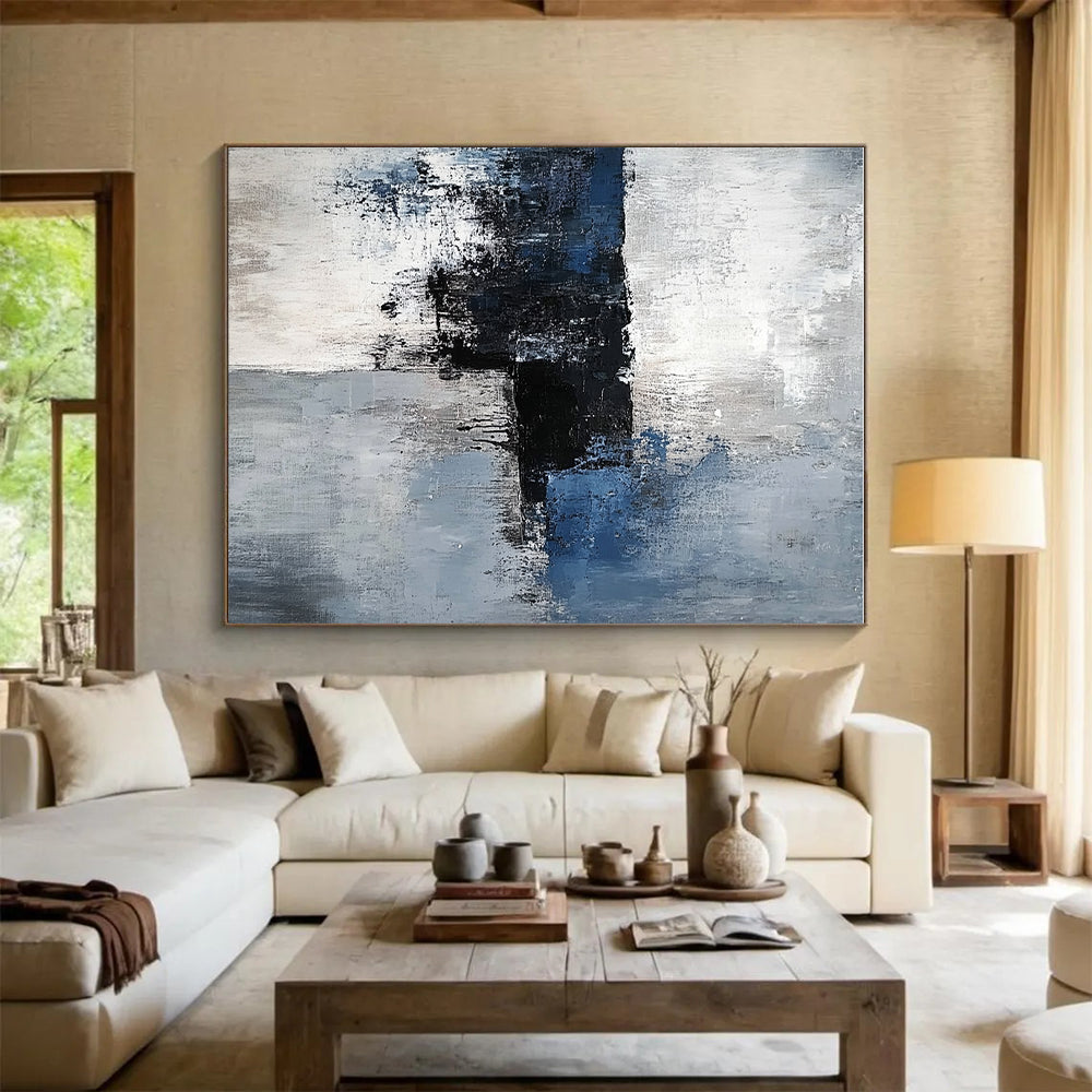 Blue Gray Abstract Painting with Dramatic Drips GER535