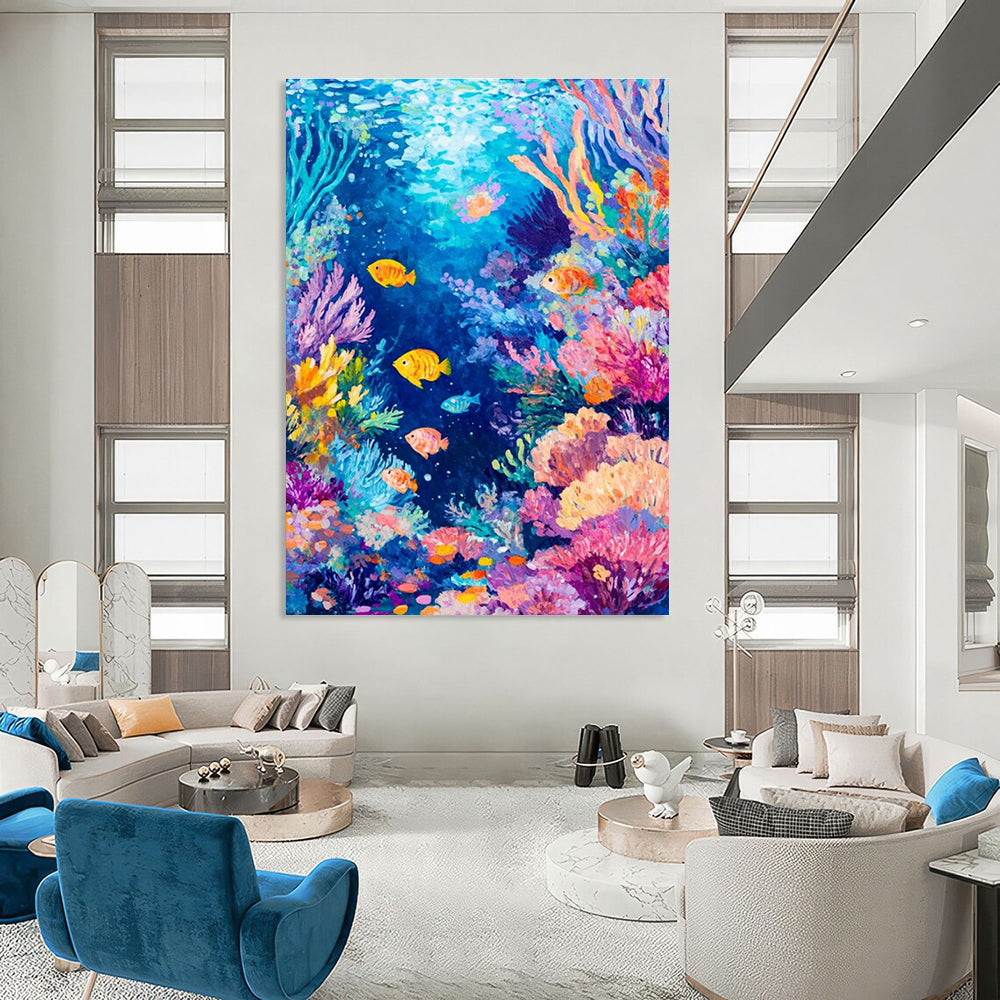 Colorful Underwater World Abstract Painting with Marine Life ADGE527