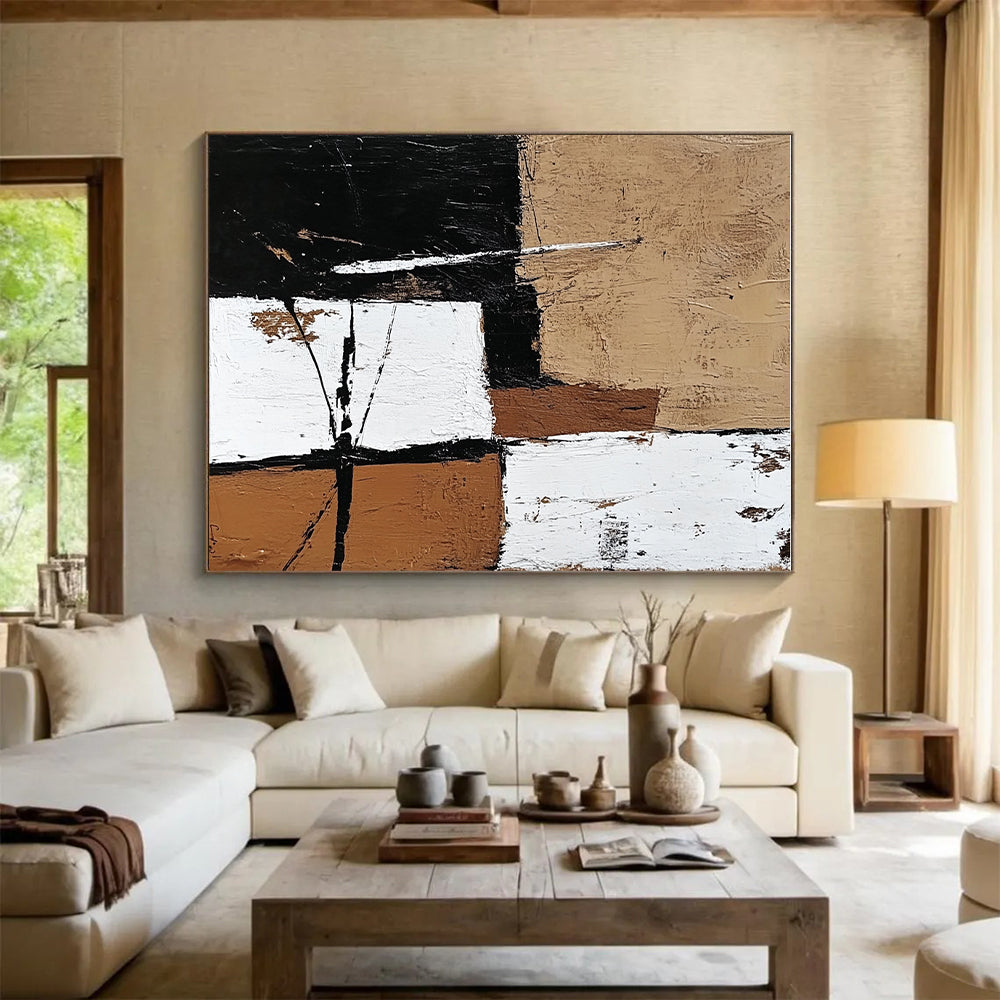 Geometric Neutral Abstract with Black White and Brown GER354