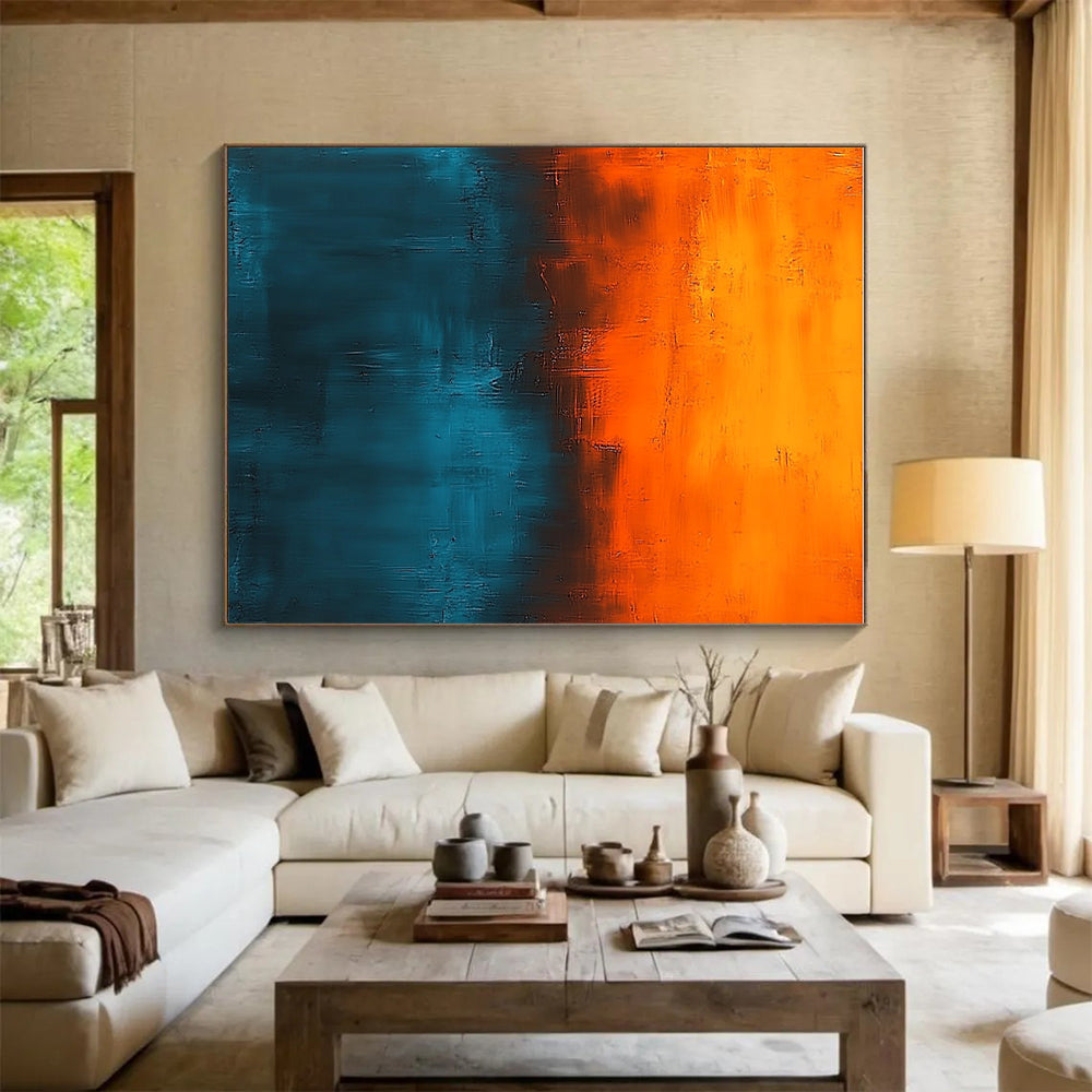 Orange and Teal Abstract Painting with Bold Color Contrasts GER658