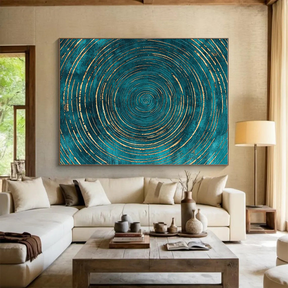 Teal and Gold Circular Abstract with Radiating Lines GER284