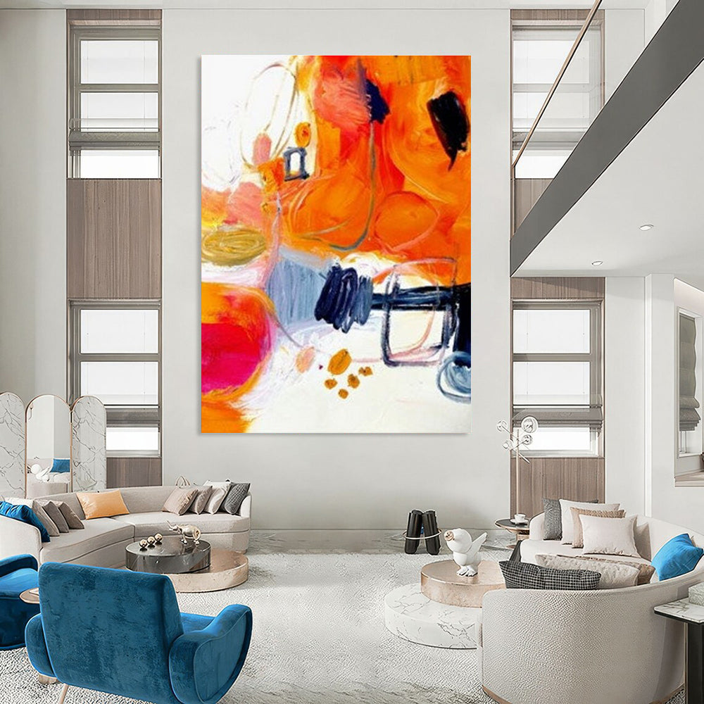 Vibrant Orange Abstract Painting with Mixed Shapes ADGE272