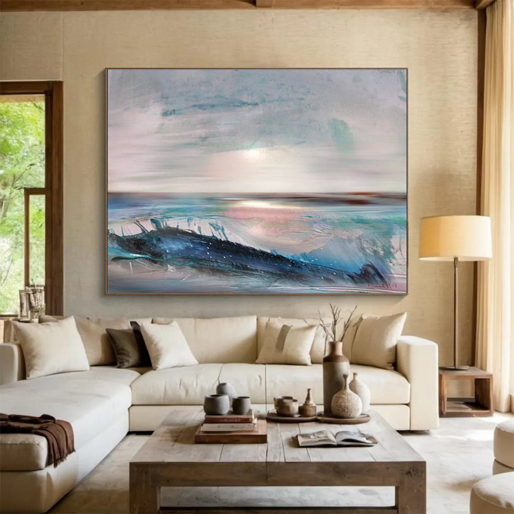 Sea and Sun Abstract Painting with Pastel and Blue Tones THY148