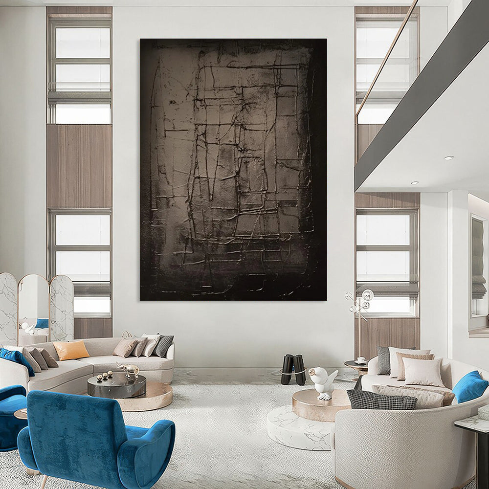 Dark Grid - Textured Abstract Painting with Subtle Tones ADGE450