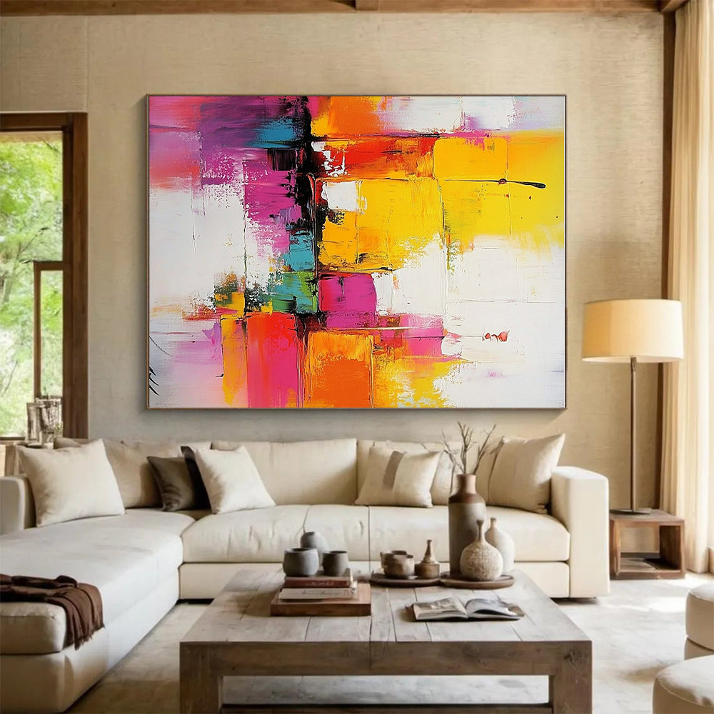 Colorful Block Abstract Painting with Vibrant Geometric Shapes GER656