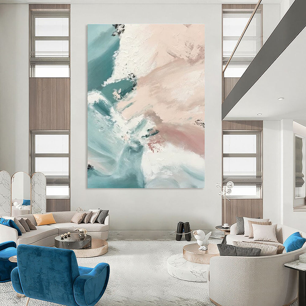 Blue and Pink Abstract Painting with Flowing Brushstrokes ADGE277