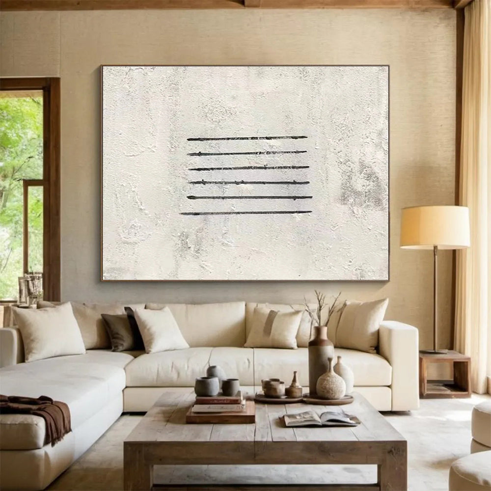 Simple Linear Abstract Painting with Black and White THY264