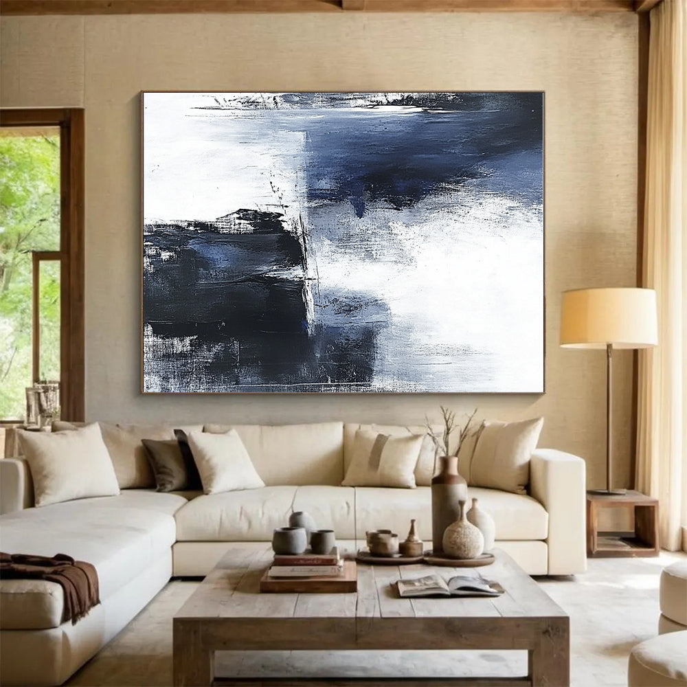 Blue and Gray Abstract Painting with Moody Textures GER557