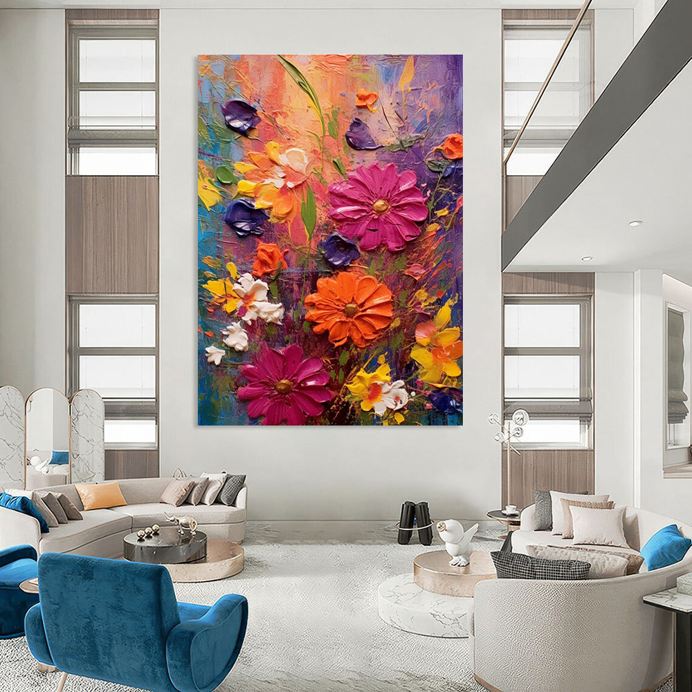 Impasto Floral Abstract Painting with Vivid Colors ADGE430