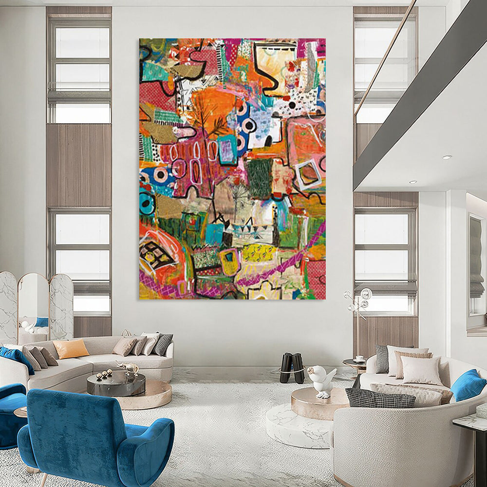 Eclectic Colorful Abstract Painting with Mixed Patterns ADGE293