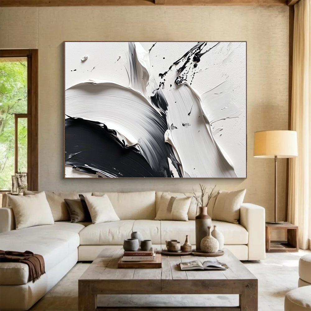 Black White Abstract Painting with Dynamic Textures GER739