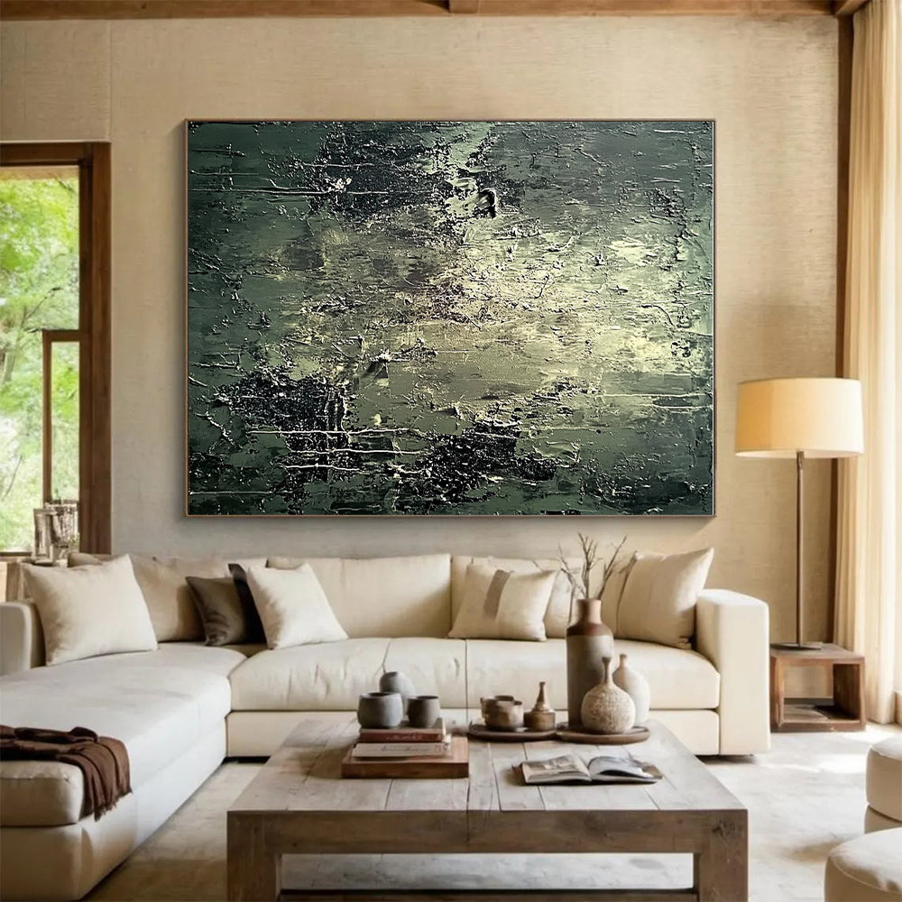 Dark Green Textured Abstract Painting with Industrial Vibes GER585