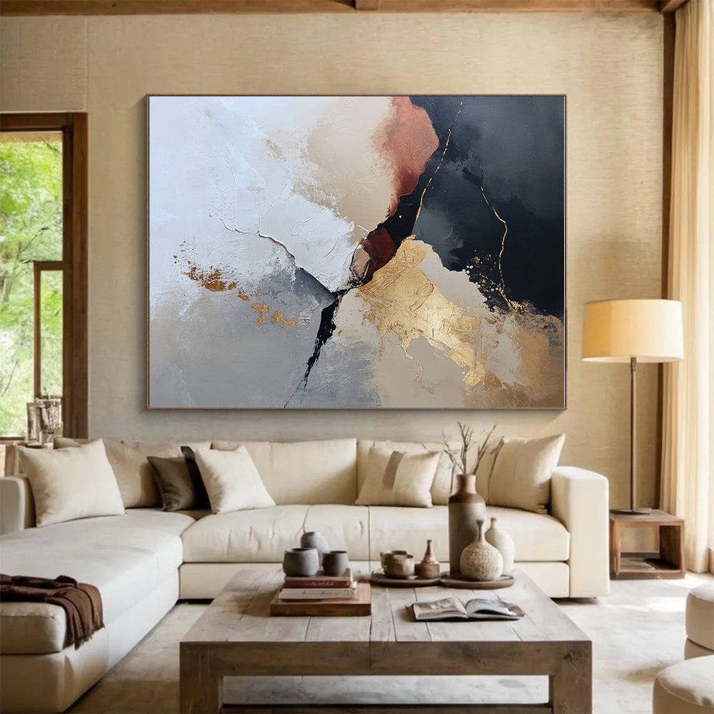 Black and Gold Abstract Painting with Dramatic Contrast GER466