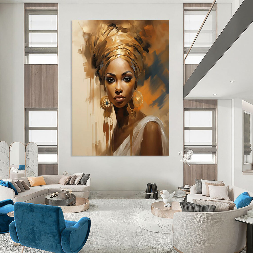Golden - Hued Portrait with Ornate Details Abstract Painting ADGE125