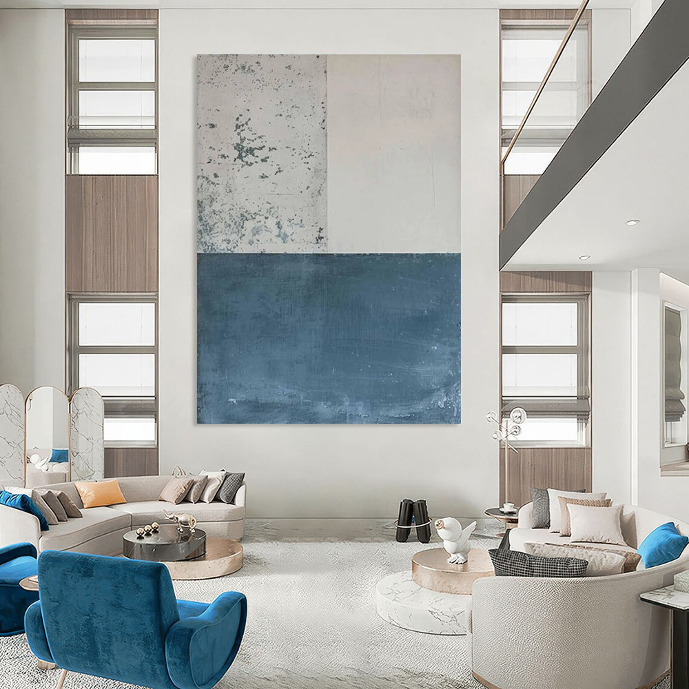 Beige and Blue Minimalist Abstract Painting ADGE085