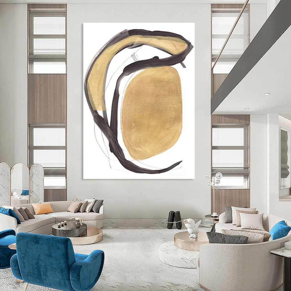 Gold and Black Curved Forms Abstract Painting ADGE223