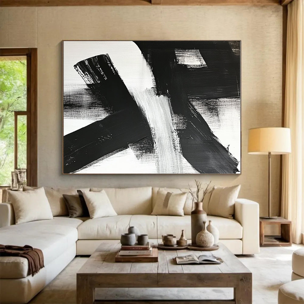 Bold Black White Abstract with Thick Cross Strokes GER359