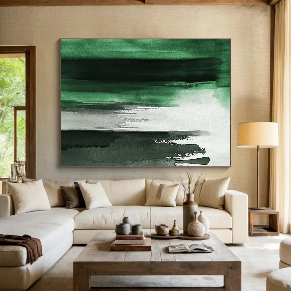 Green Black and White Abstract Painting with Watercolor Wash GER424