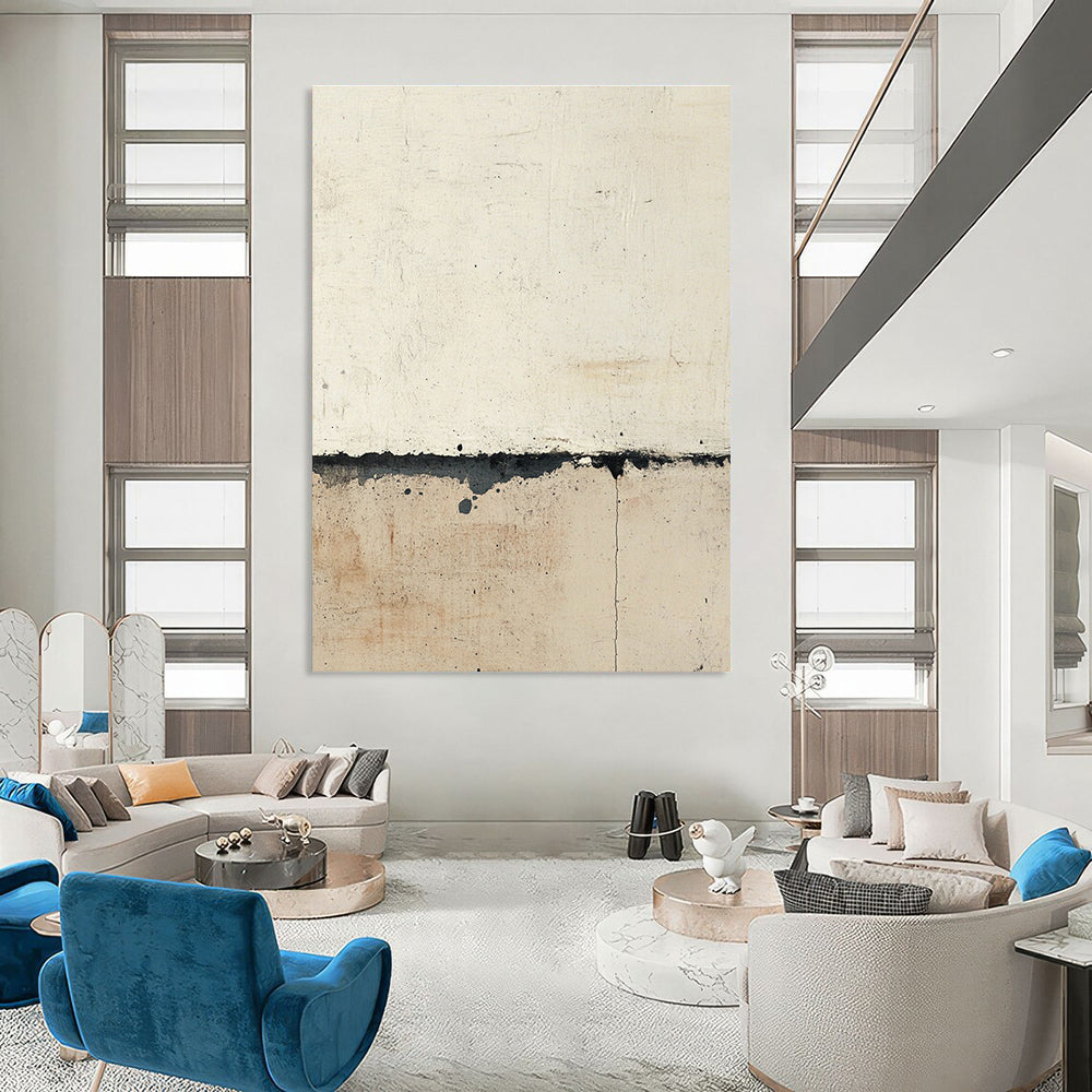 Large abstract painting depicting the transition between concrete and sand with soft edges and subtle tones in a Rothko-inspired style.STSC701