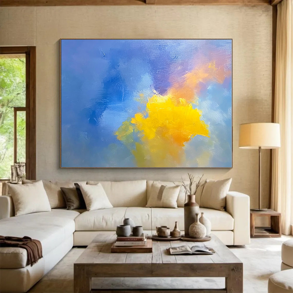Blue Purple and Yellow Abstract Painting with Vibrant Clouds GER396