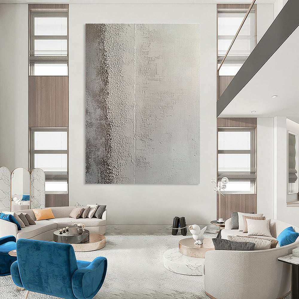 Large abstract painting featuring a textured concrete wall with a subtle gradient and intricate grooves creating depth and contrast.STSC1217