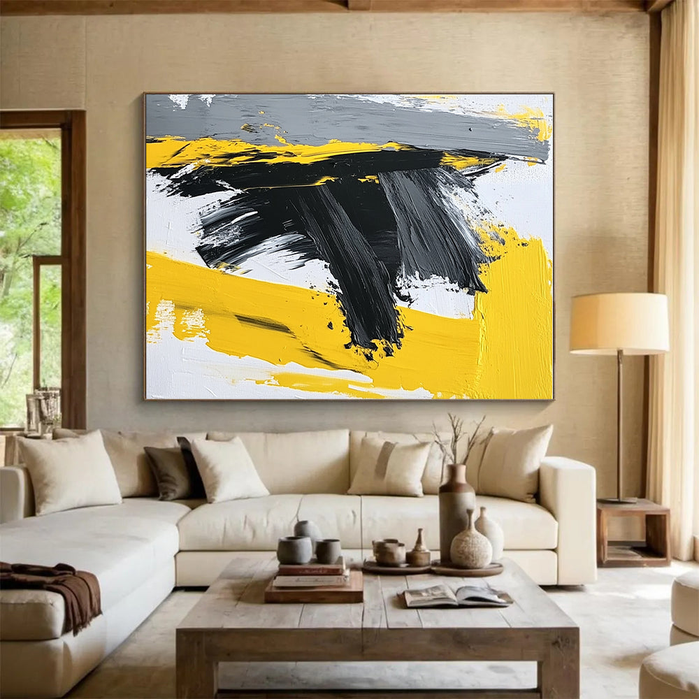 Yellow Gray and Black Abstract Painting with Bold Strokes GER412