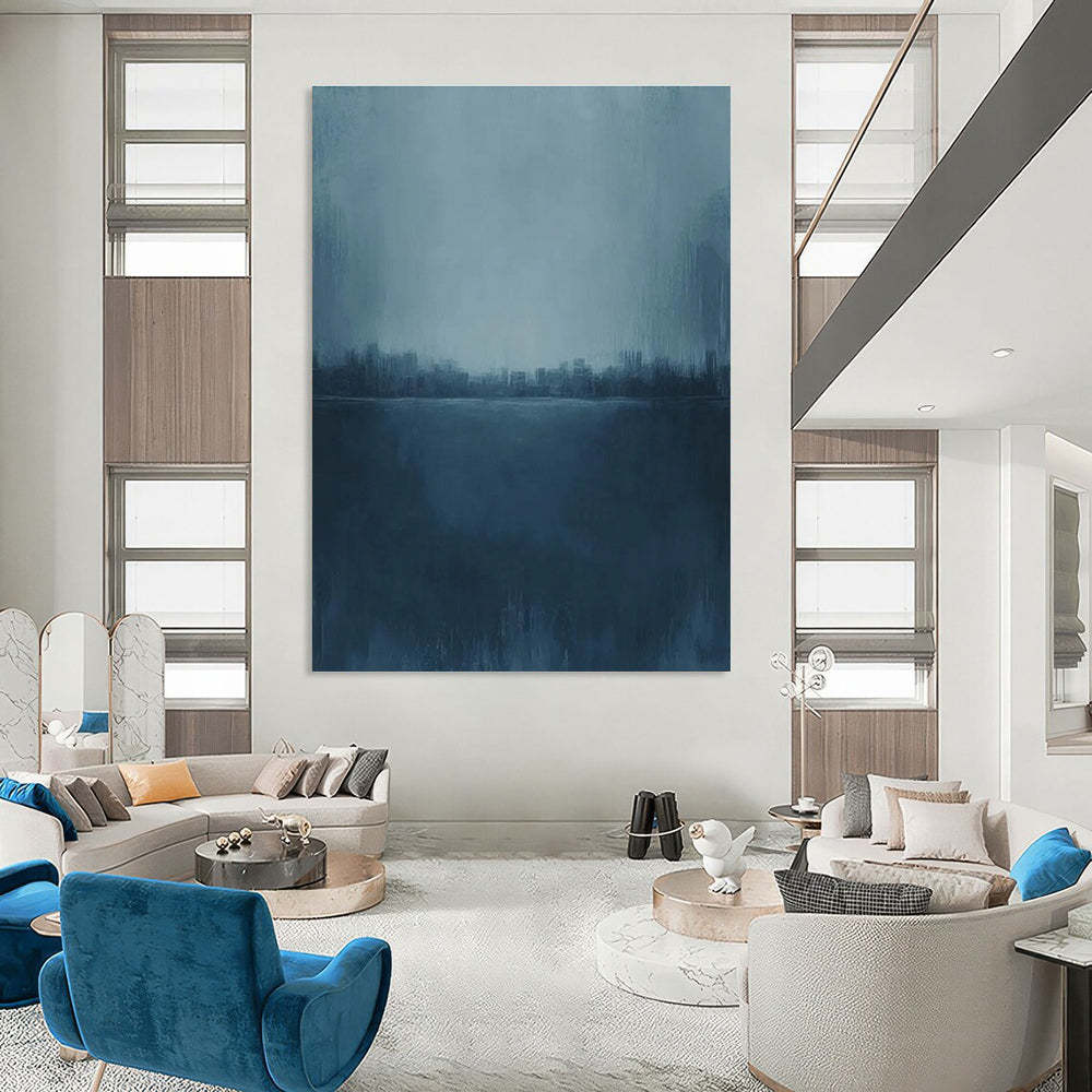 Blue Cityscape Abstract Painting with Misty Ambiance ADGE498