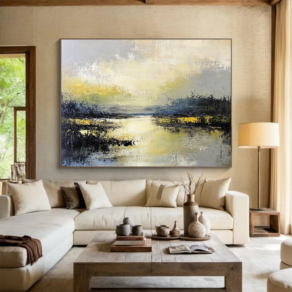 Textured Marshland Abstract Painting with Yellows Greens and Grays DYP238