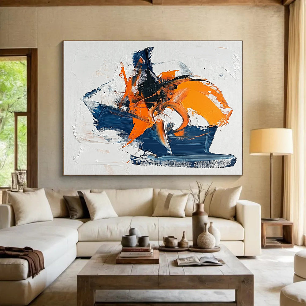 Orange and Blue Abstract Painting with Thick Textures GER445