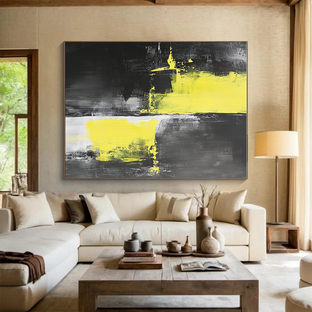 Black Gray and Yellow Abstract Painting with Bold Accents GER505