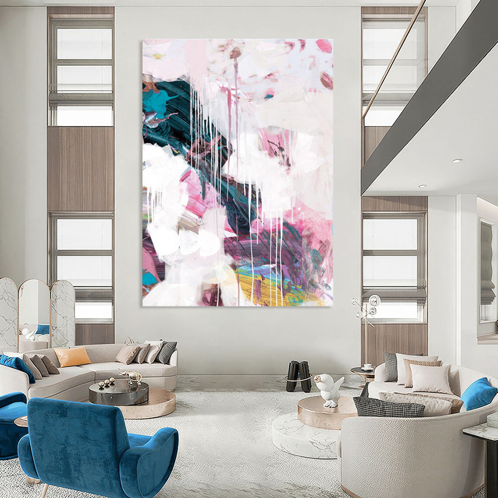 Pink and White Dripping Abstract with Soft Tones Painting ADGE192