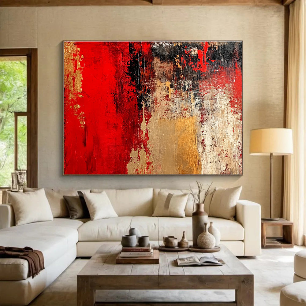 Red Gold Abstract Textures Painting with Bold Color Layers DYP431