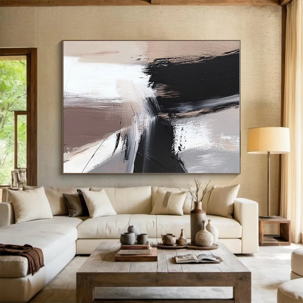 Black Beige and Gray Abstract Painting with Subtle Transitions GER504