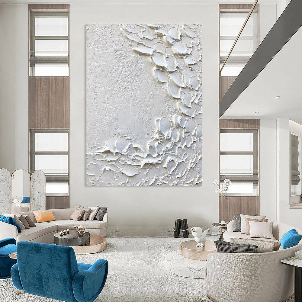 White Textured Minimalist Abstract Painting with Organic Shapes ADGE373