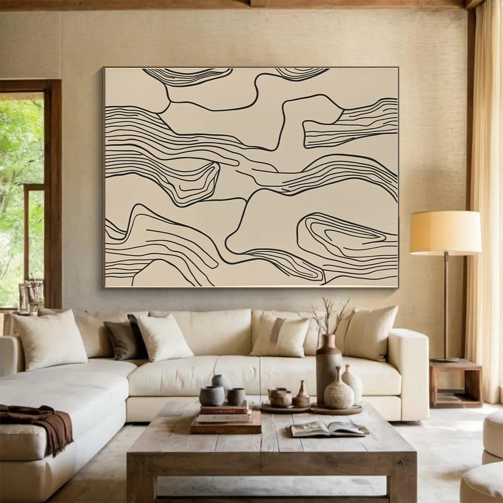 Line - Art Abstract with Black Lines on Beige GER268