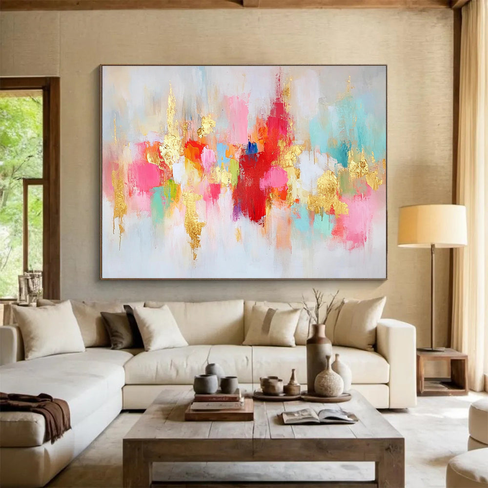 Gold Accented Colorful Abstract Painting with Sparkling Details DYP423