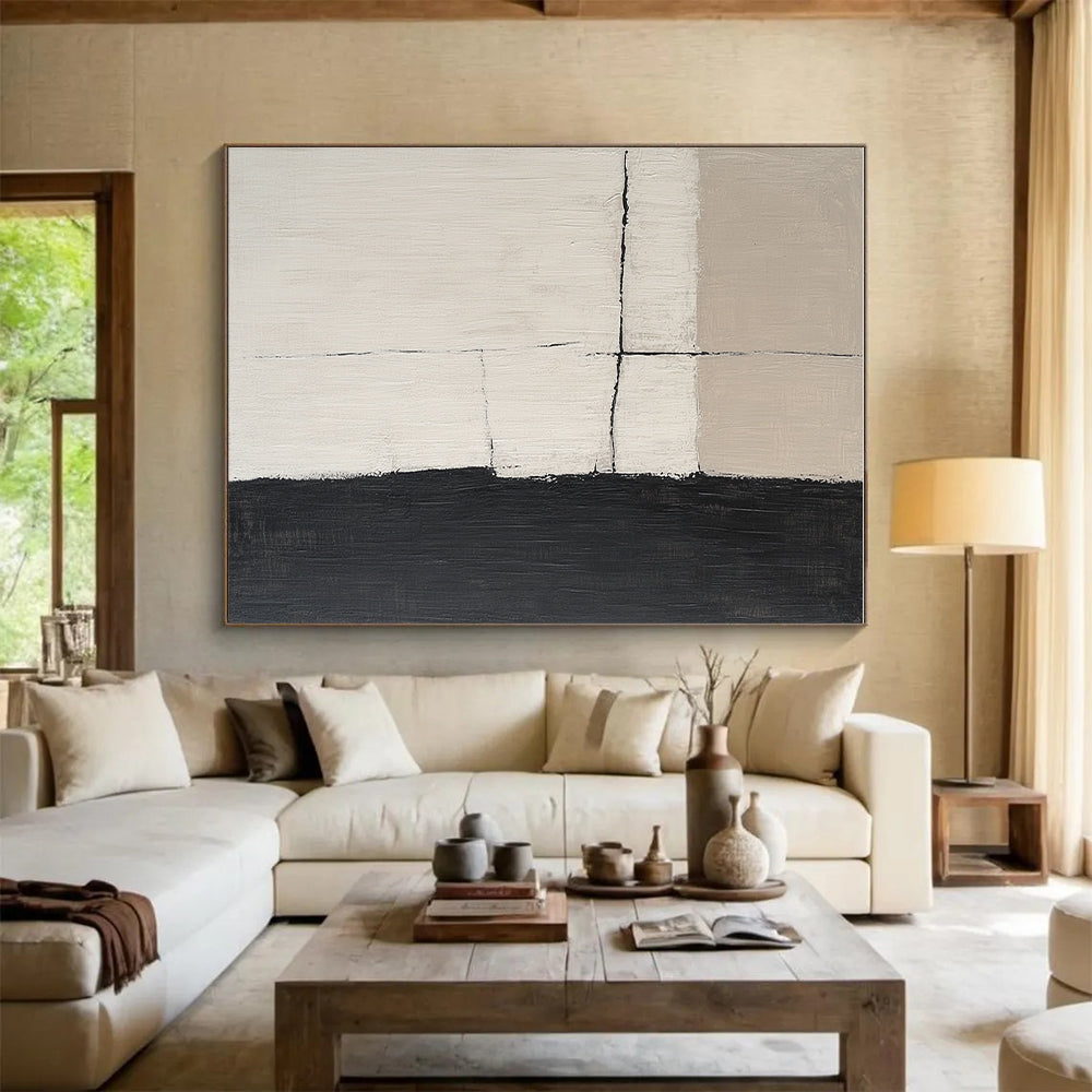 Beige Black Grid Abstract Painting GER847