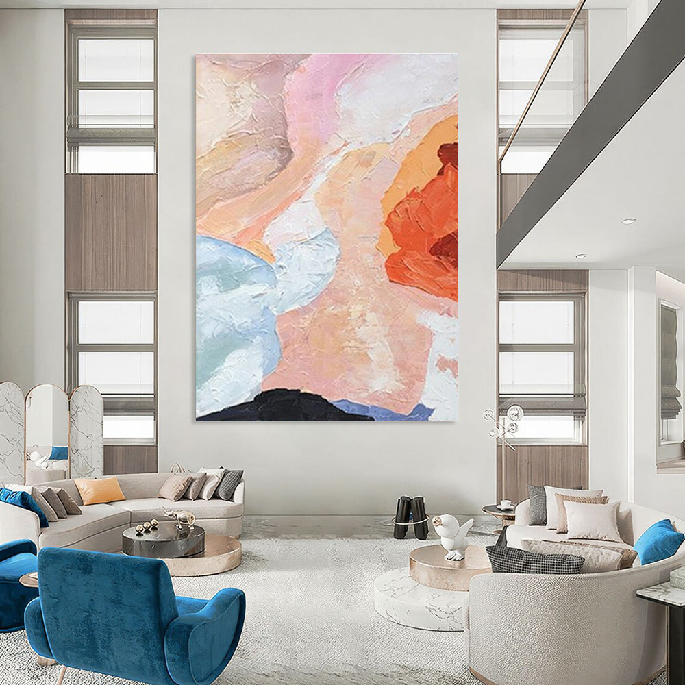 Soft Pink and Orange Abstract Painting with Textured Brushstrokes ADGE275