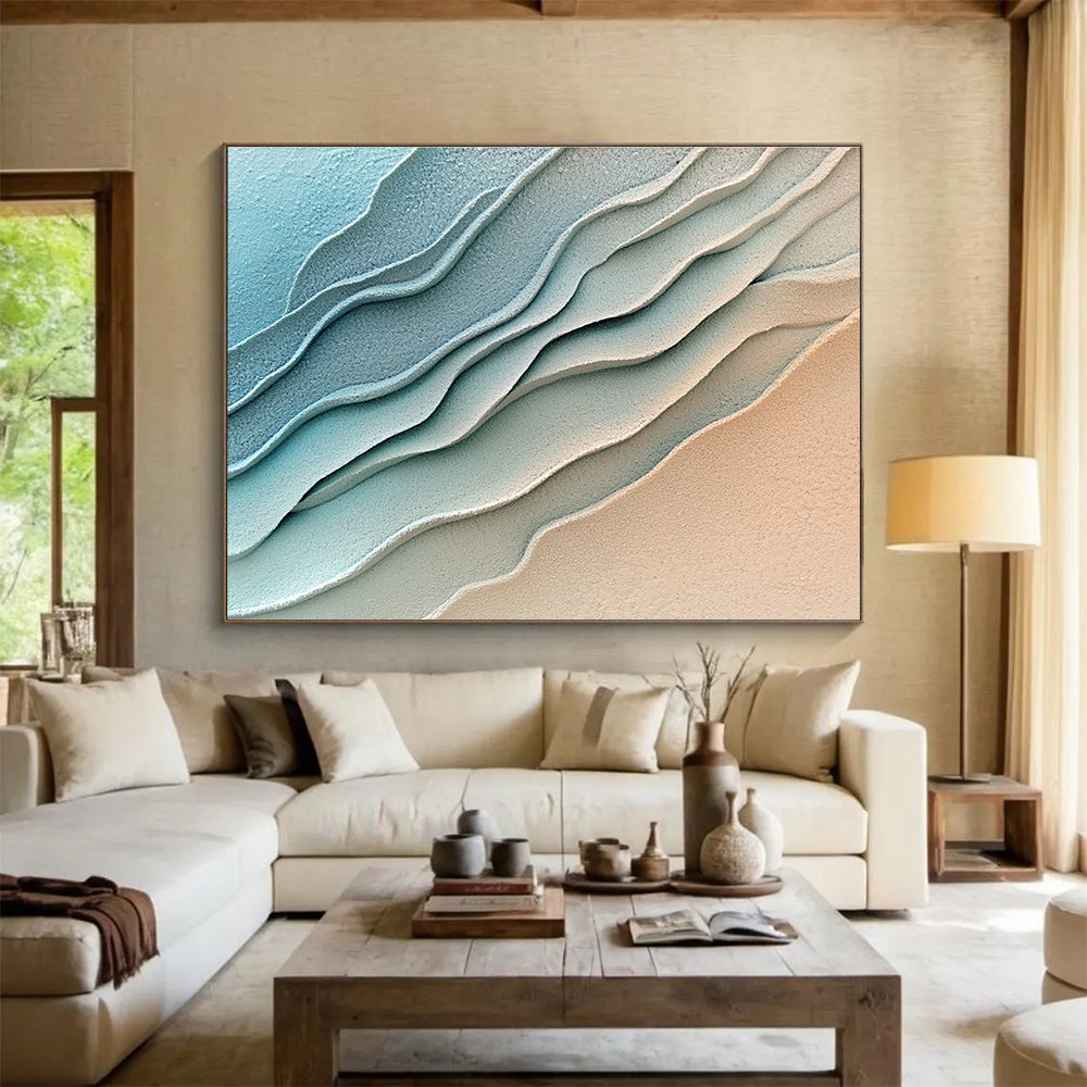 Blue Beige Textured - Rippled Layers Abstract Painting DYP045