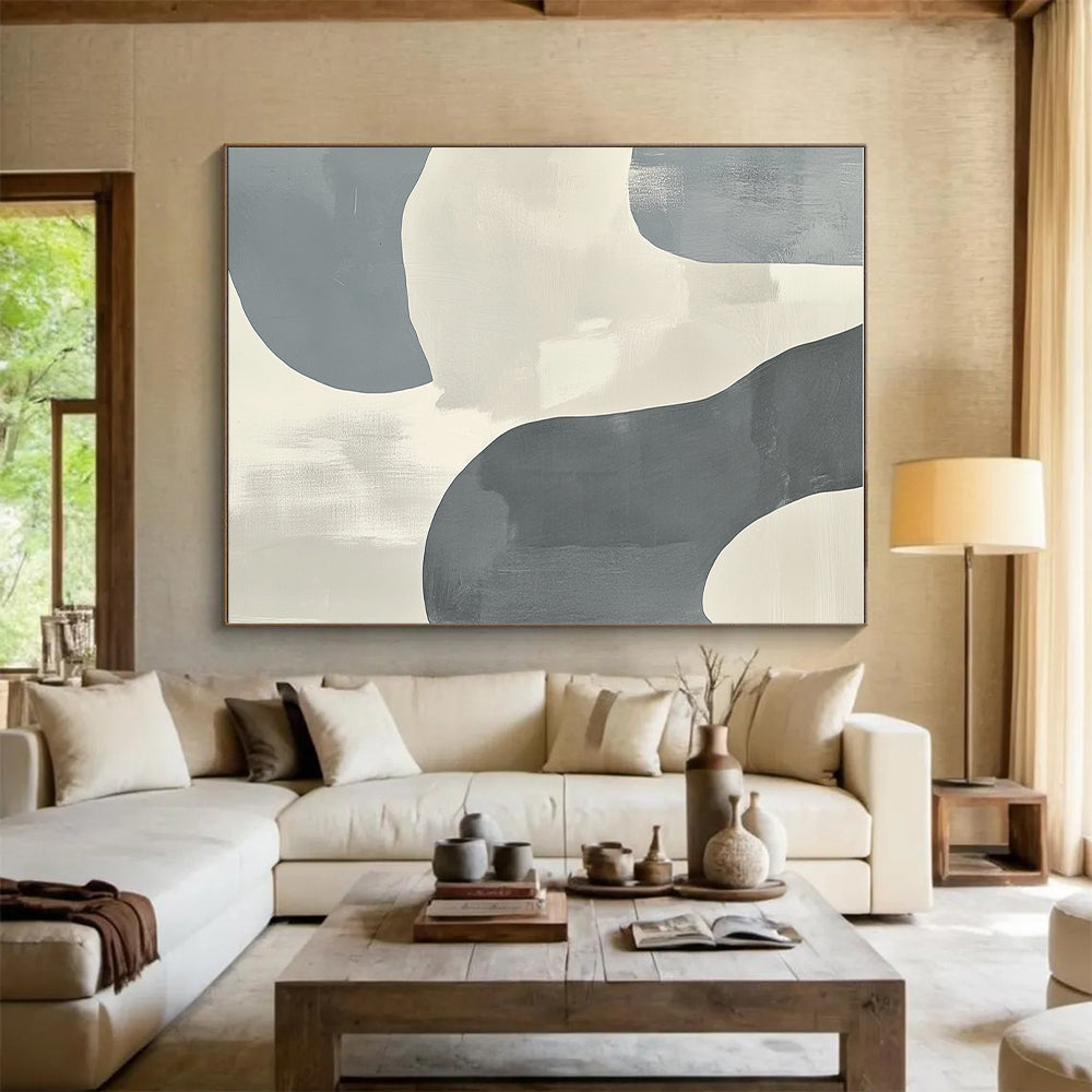 Gray and Beige Abstract Painting with Flowing Forms GER161