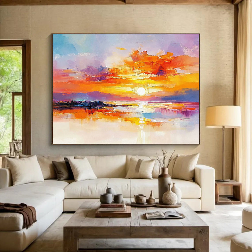 Vibrant Sunset Lake - Expressive Landscape Abstract Painting DYP014