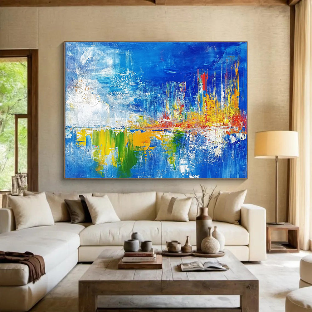 Colorful Cityscape Abstract Painting with Vivid Reflections DYP189