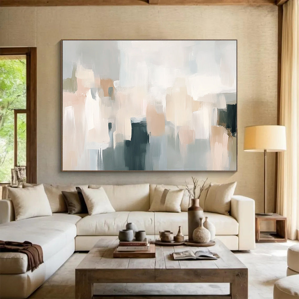 Soft Tones Abstract Painting with Beige Gray and Black DYP219