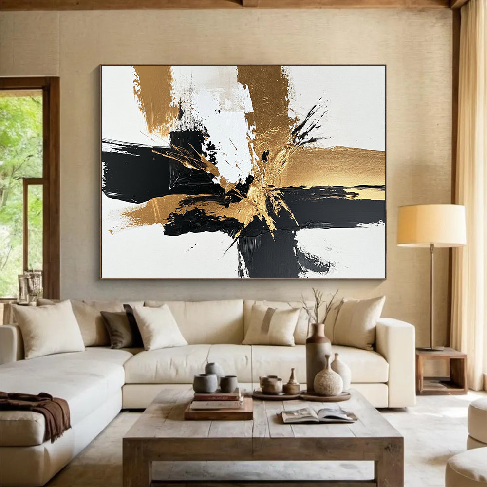 Gold Splash Abstract with Black White and Gray GER366
