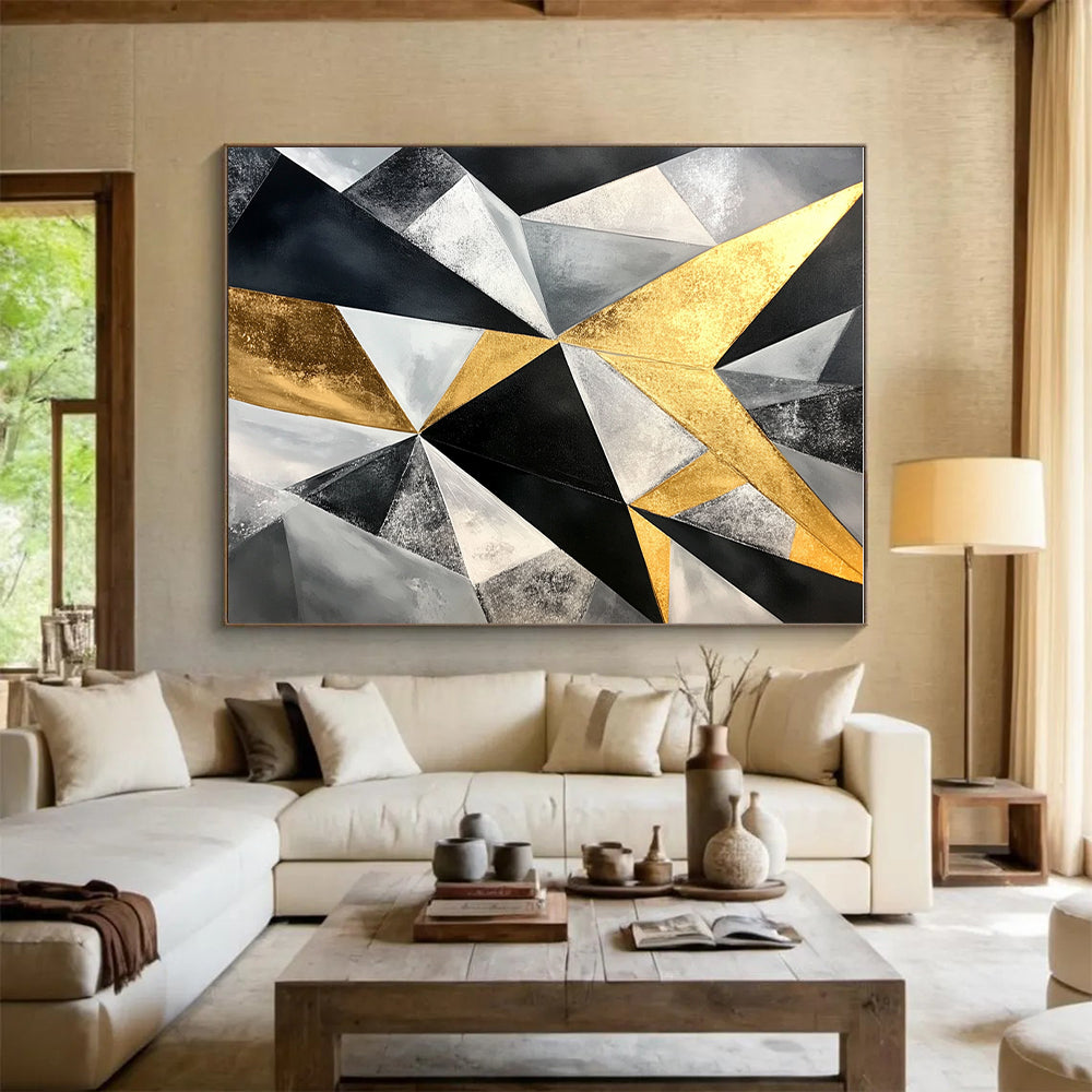 Geometric Gold Abstract Painting with Sharp Angles GER446