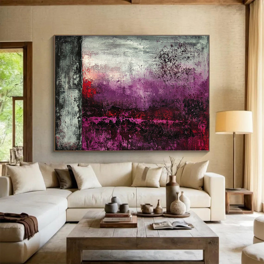 Dark Toned Abstract Landscape Painting with Purple and Red DYP492