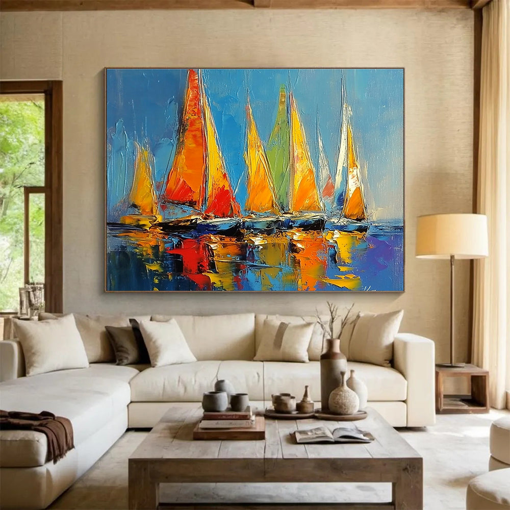 Colorful Sailboats Abstract Painting with Vibrant Sails DYP433