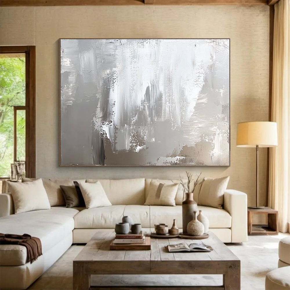 Silver and Gray Abstract Painting with Textured Layers GER420