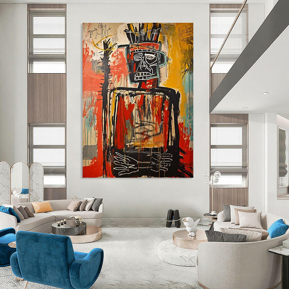 Tribal Chief Figure with Dripping Paint Abstract Painting ADGE108